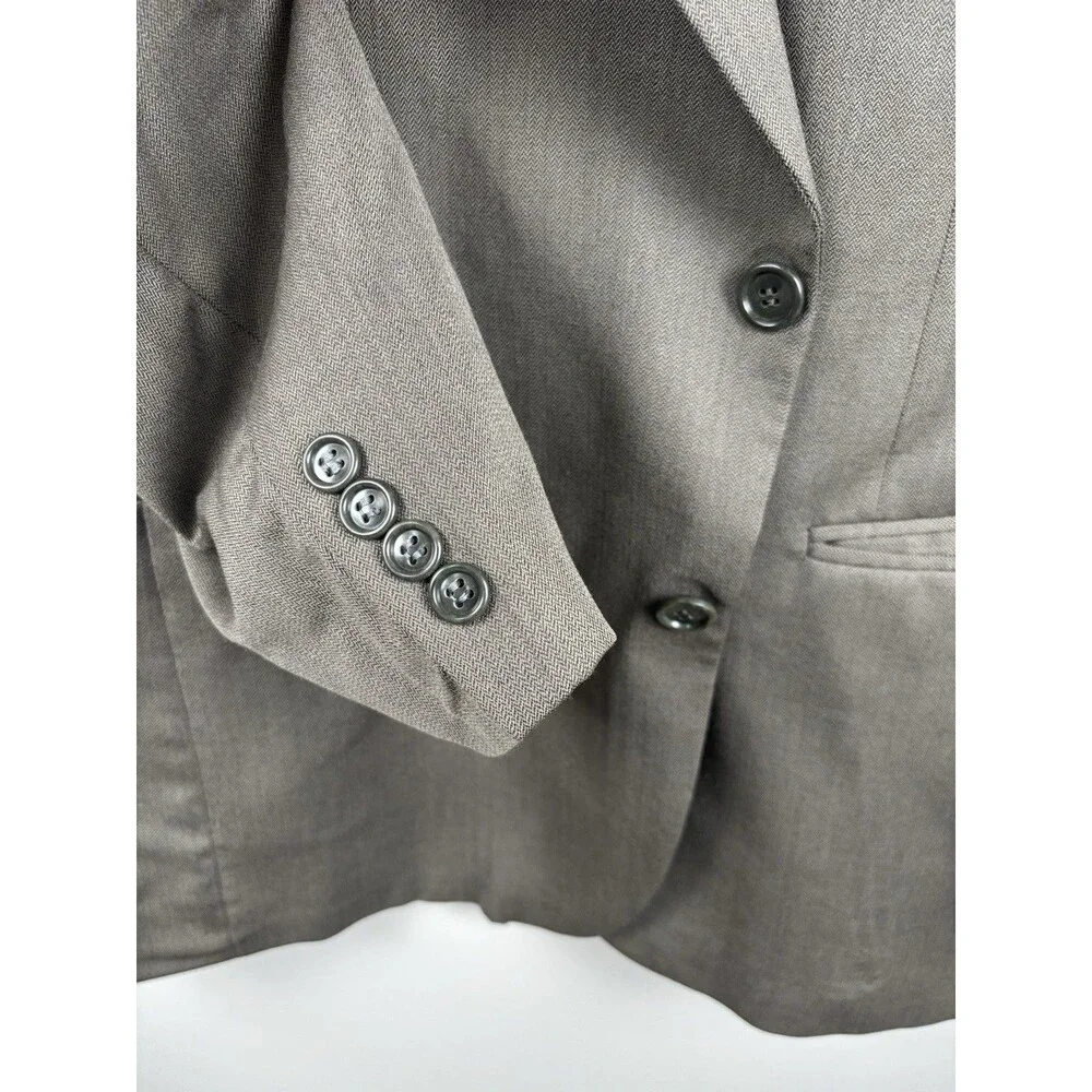Vintage Bill Blass Men’s Suit 44L Taupe Gray 100% Wool USA 80s 90s Power Suit